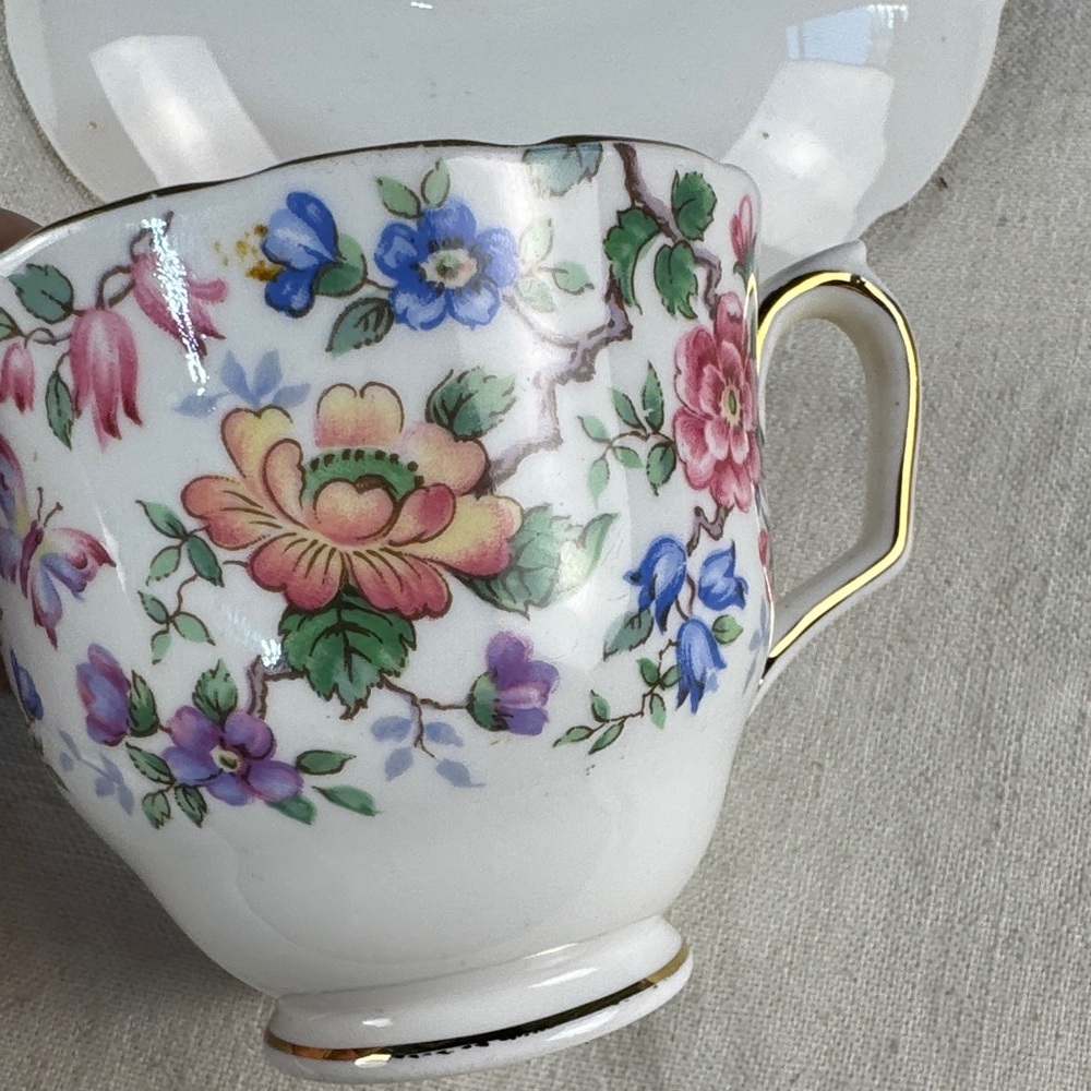 Crown Staffordshire Springtime Pattern Floral Bone China Teacup and Saucer Set - Picture 5 of 10